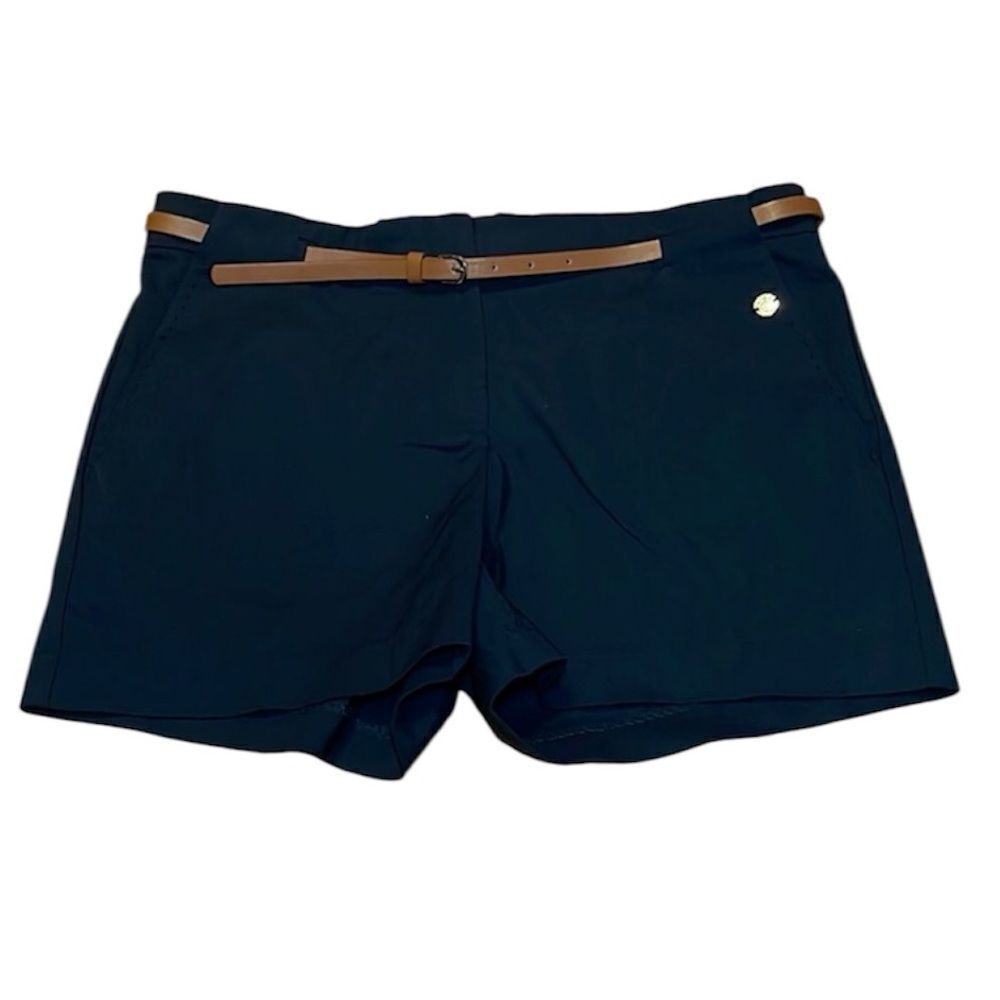 Belted Navy Flat Front Chino Shorts